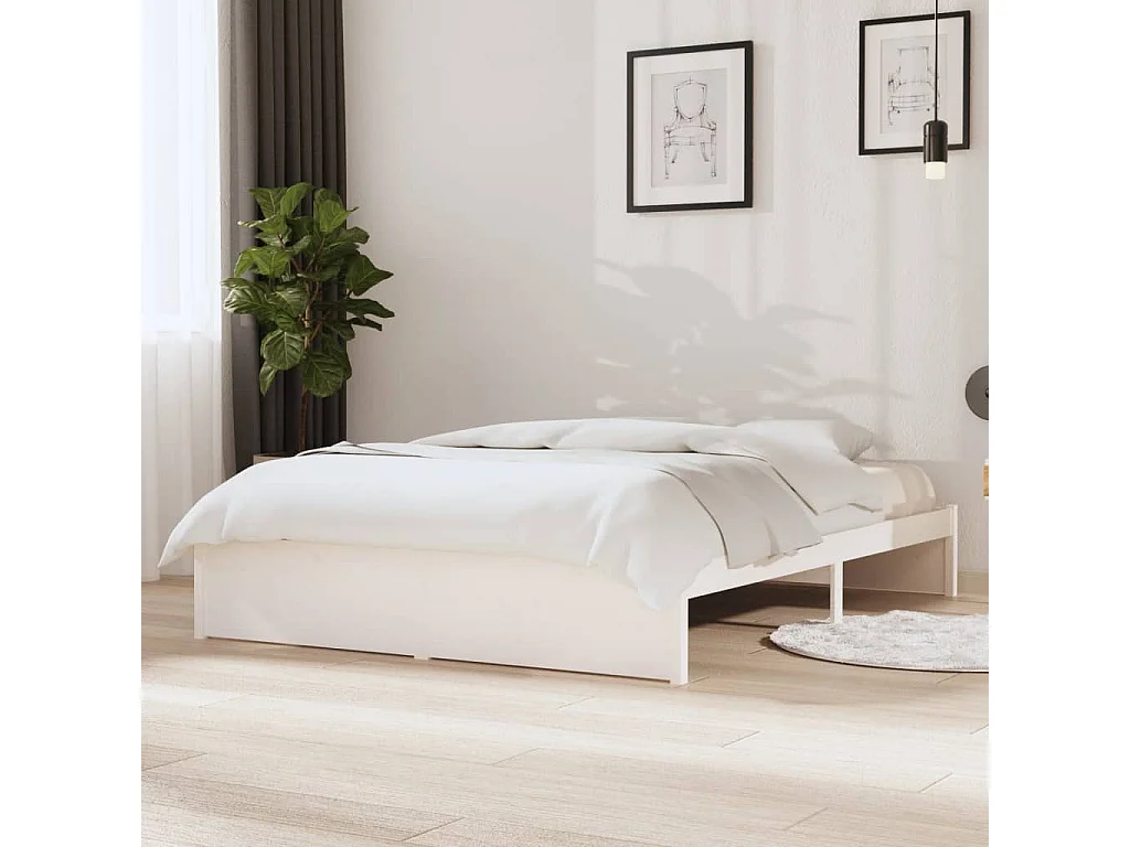 Estrutura de cama casal 135x190 cm madeira maciça branco