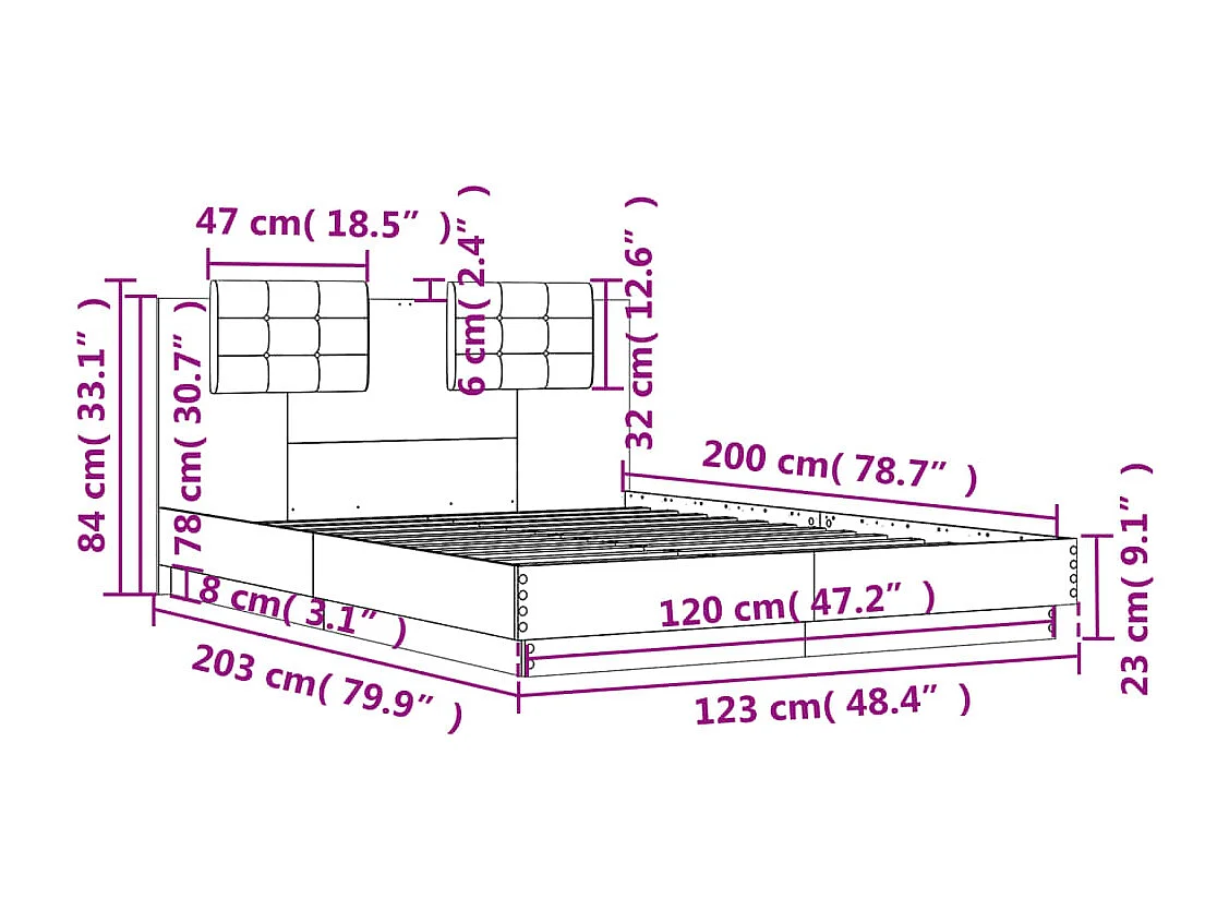 Estructura cama con cabecero madera ingeniería blanco 120x200cm