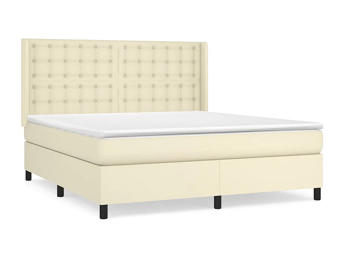 Lit à sommier tapissier avec matelas Crème 180x200cm Similicuir