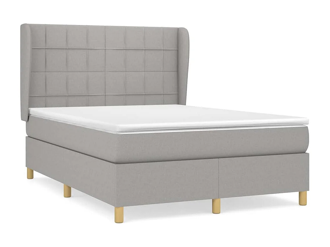 Cama box spring con colchón tela gris claro 140x190 cm