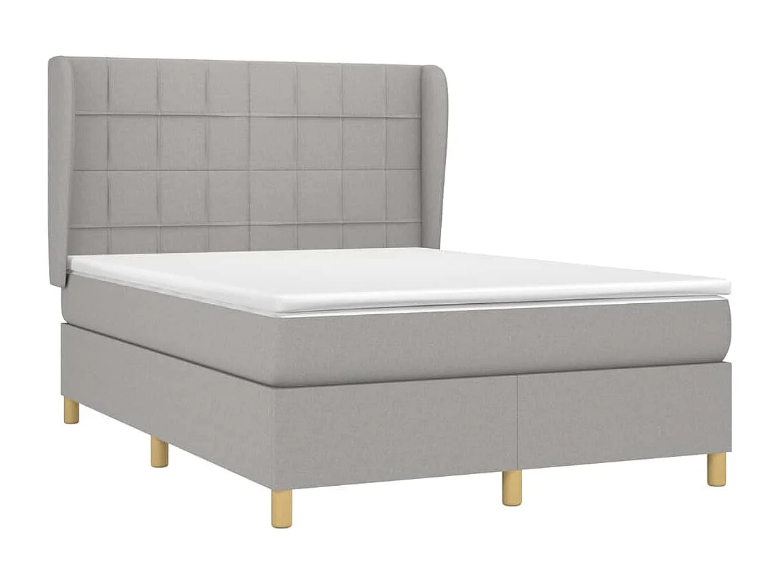 Cama box spring con colchón tela gris claro 140x190 cm