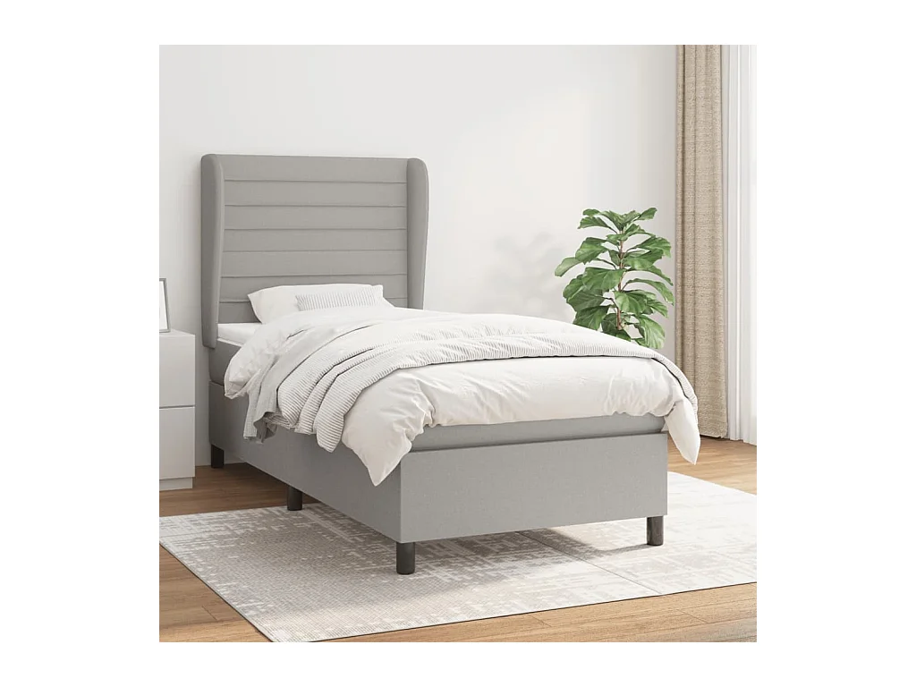 Cama box spring con colchón tela gris claro 90x200 cm