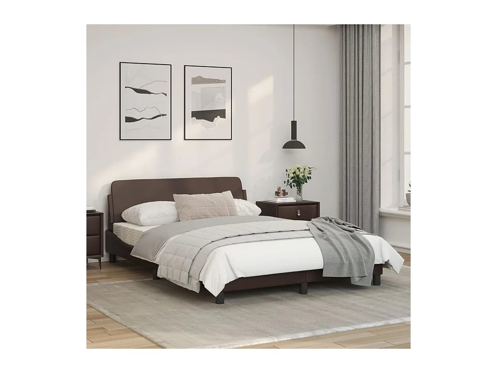 Estructura de cama cabecero cuero sintético marrón 140x190 cm