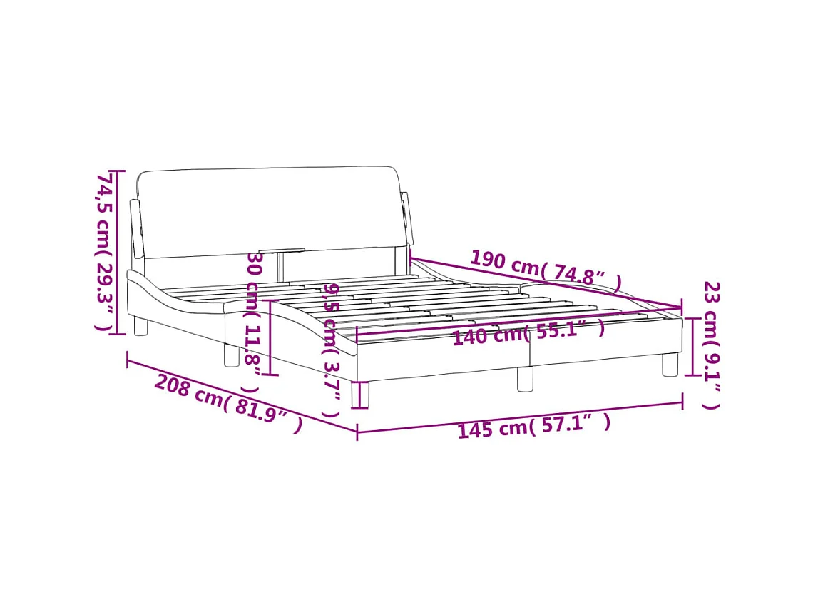 Estructura de cama cabecero cuero sintético marrón 140x190 cm