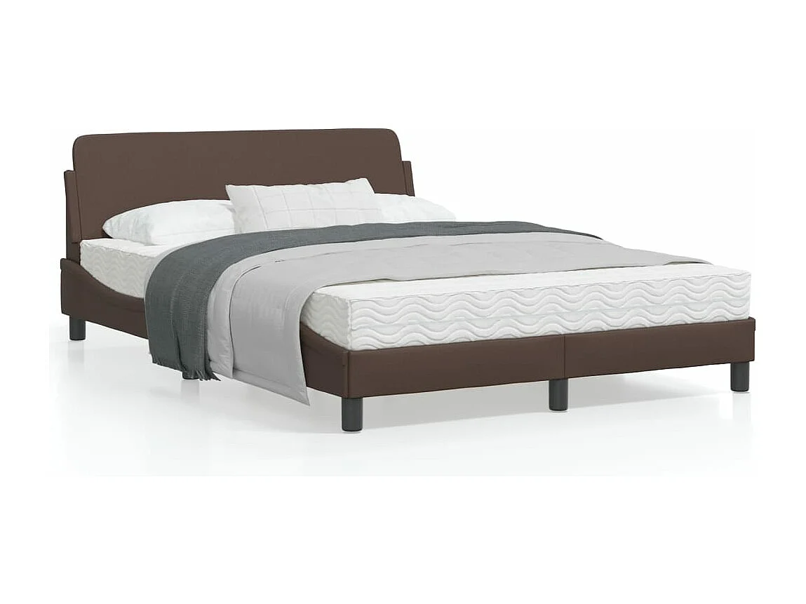 Estructura de cama cabecero cuero sintético marrón 140x190 cm