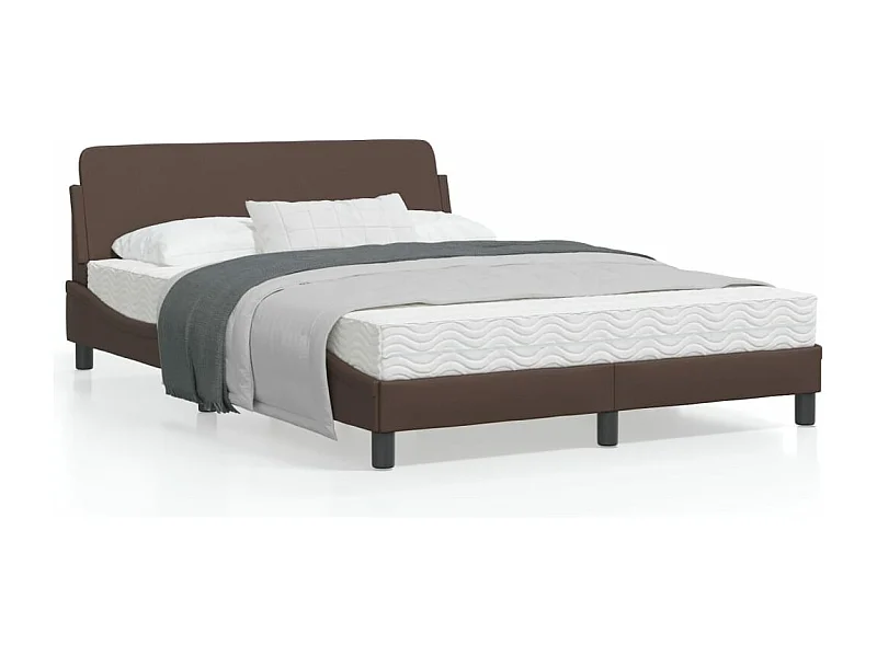 Estrutura cama c/ cabeceira couro artificial 140x190cm castanho