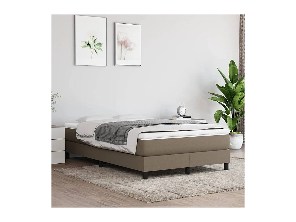 Cama box spring con colchón tela gris taupe 120x200 cm