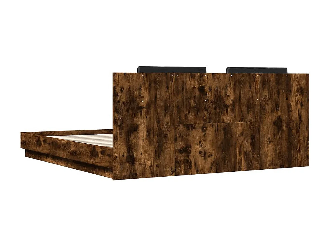 Estructura de cama cabecero luces LED roble ahumado 180x200 cm