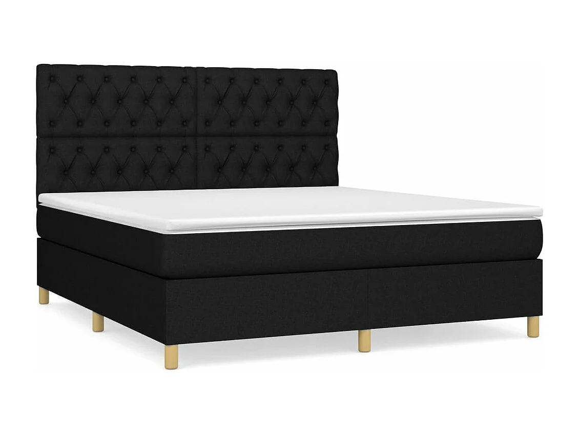 Cama box spring con colchón tela negro 160x200 cm