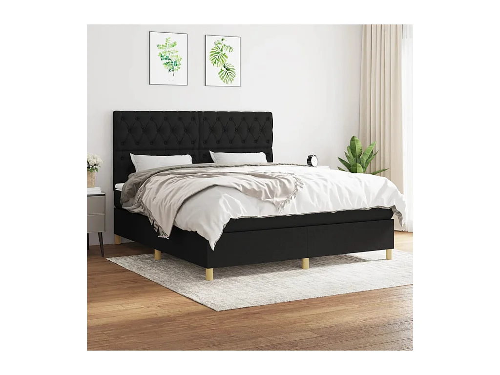 Boxspring met matras stof zwart 160x200 cm