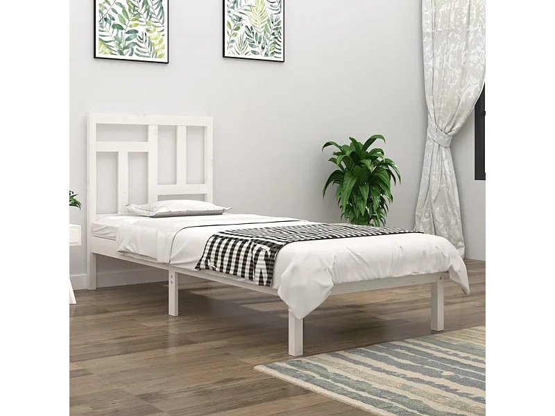 Cadre de lit Blanc Bois de pin massif 90x190 cm Simple