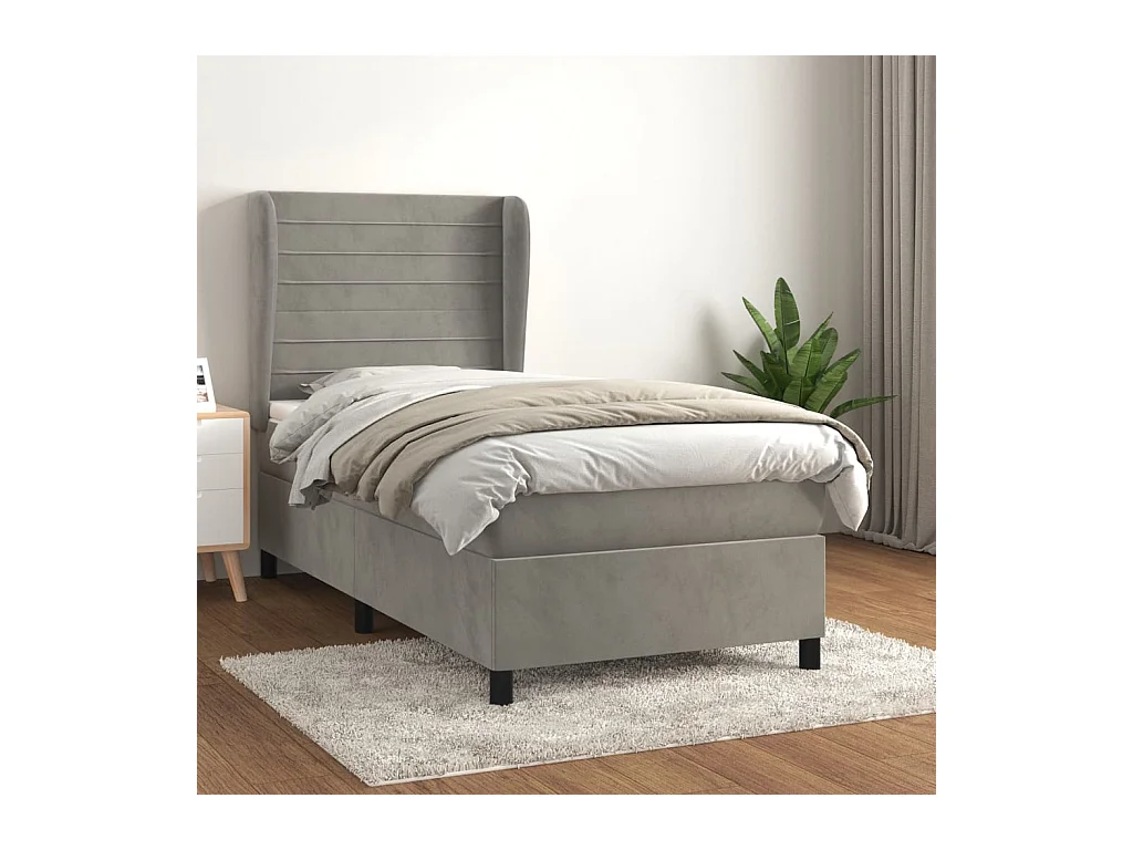 Boxspring met matras fluweel lichtgrijs 100x200 cm