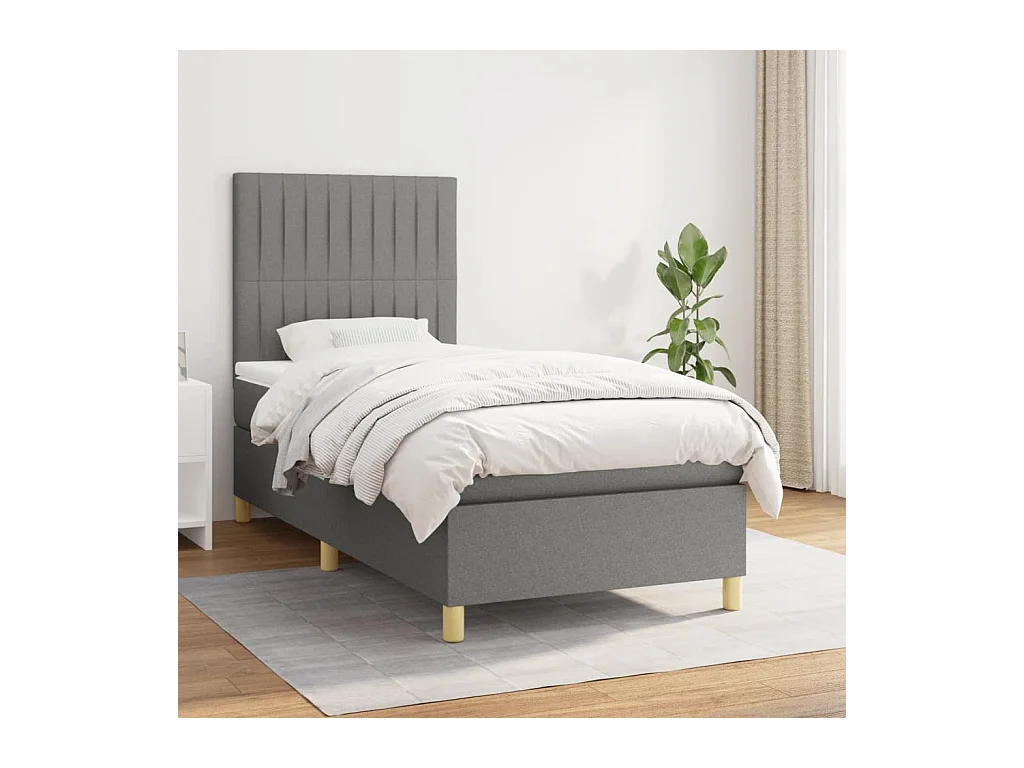 Cama box spring con colchón tela gris oscuro 90x200 cm