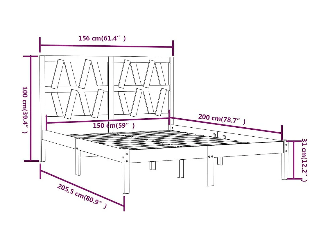 Cadre de lit Blanc Bois de pin massif 150x200 cm Très grand