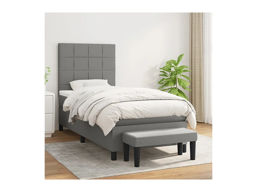 Boxspring met matras stof donkergrijs 90x190 cm