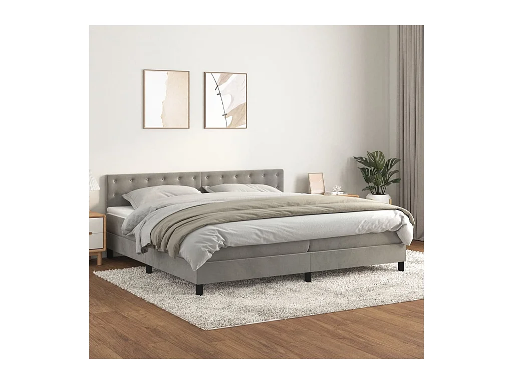 Lit à sommier tapissier et matelas Gris clair 200x200cm Velours