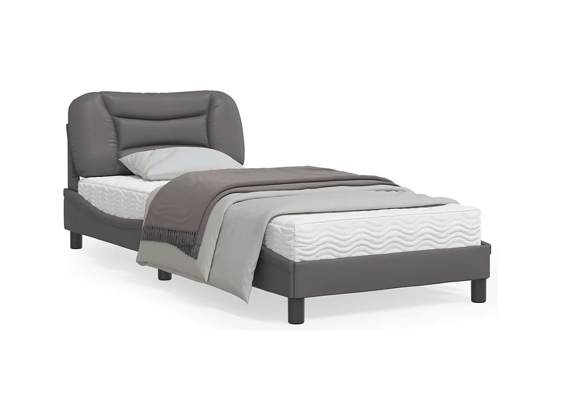 Estrutura cama c/ cabeceira couro artificial 80x200 cm cinzento