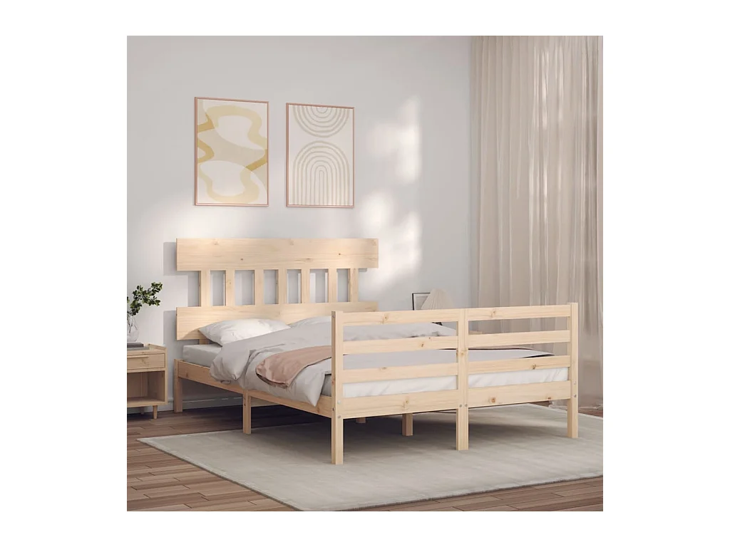 Estructura de cama con cabecero madera maciza 120x200 cm