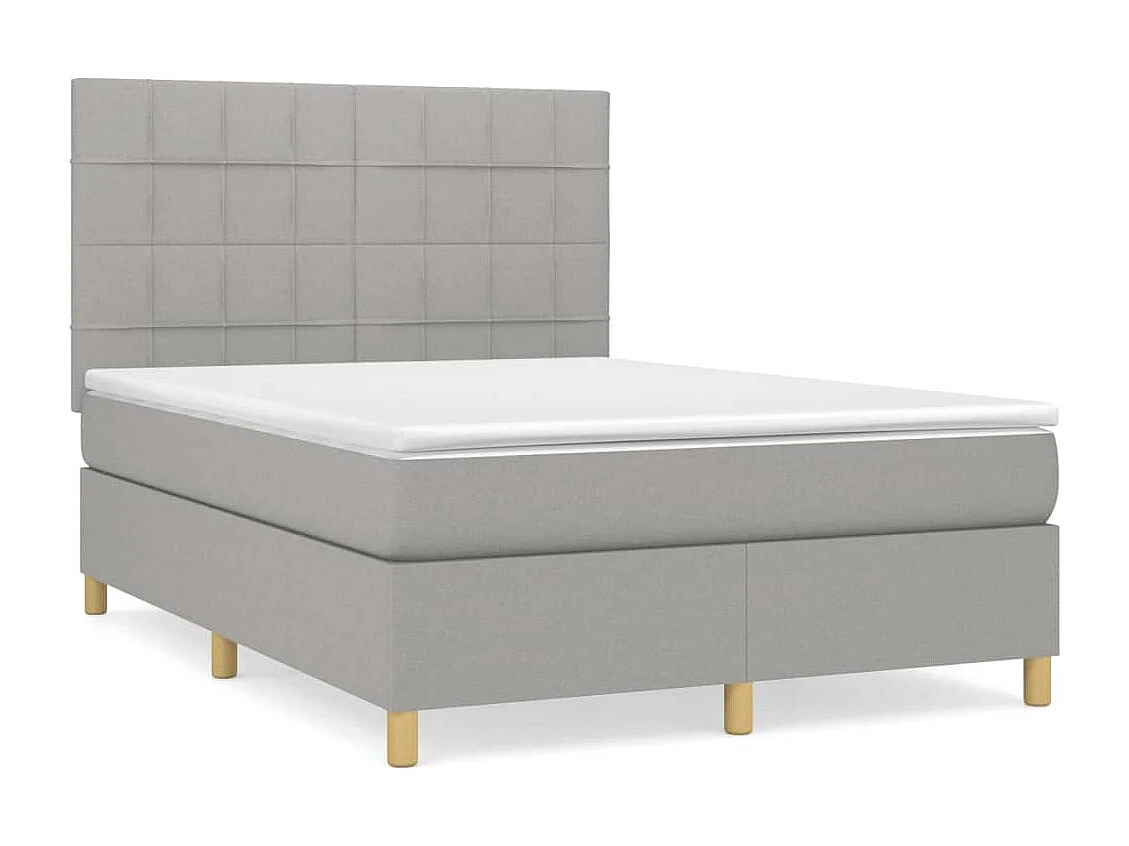 Cama box spring con colchón tela gris claro 140x190 cm