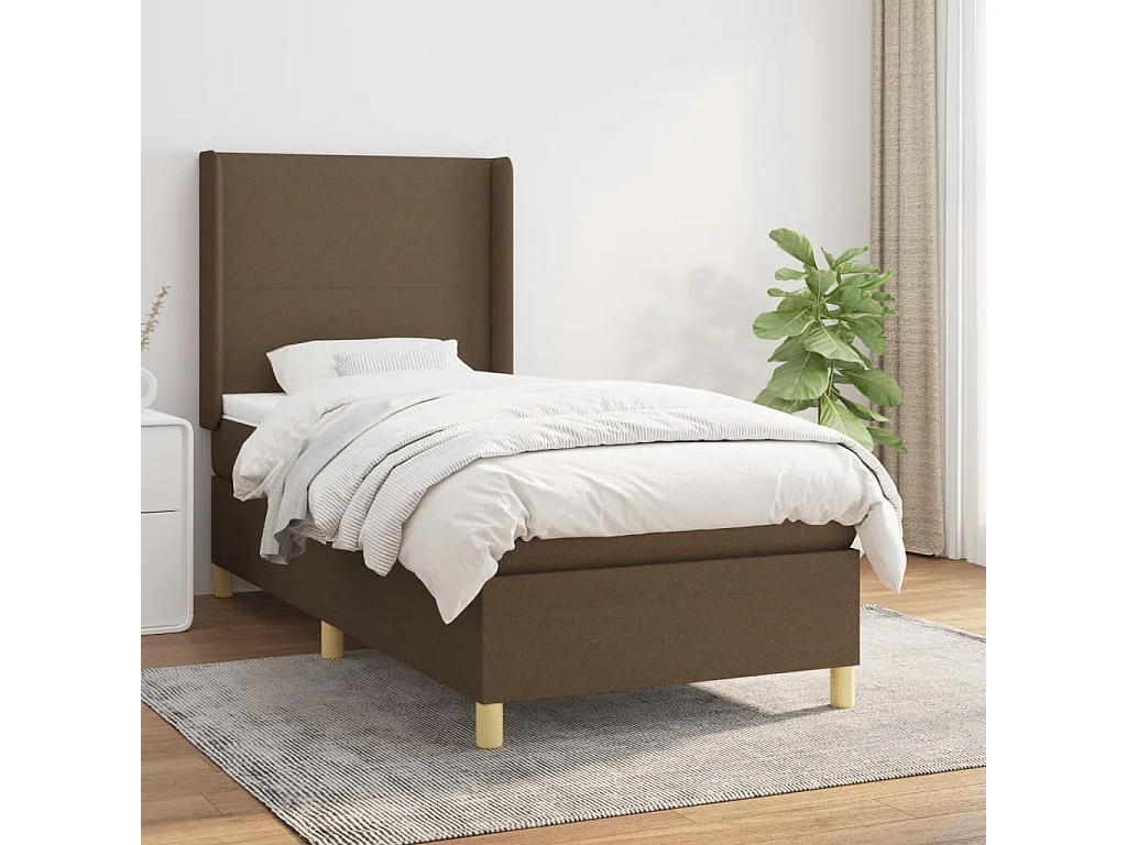 Cama box spring con colchón tela marrón oscuro 90x190 cm
