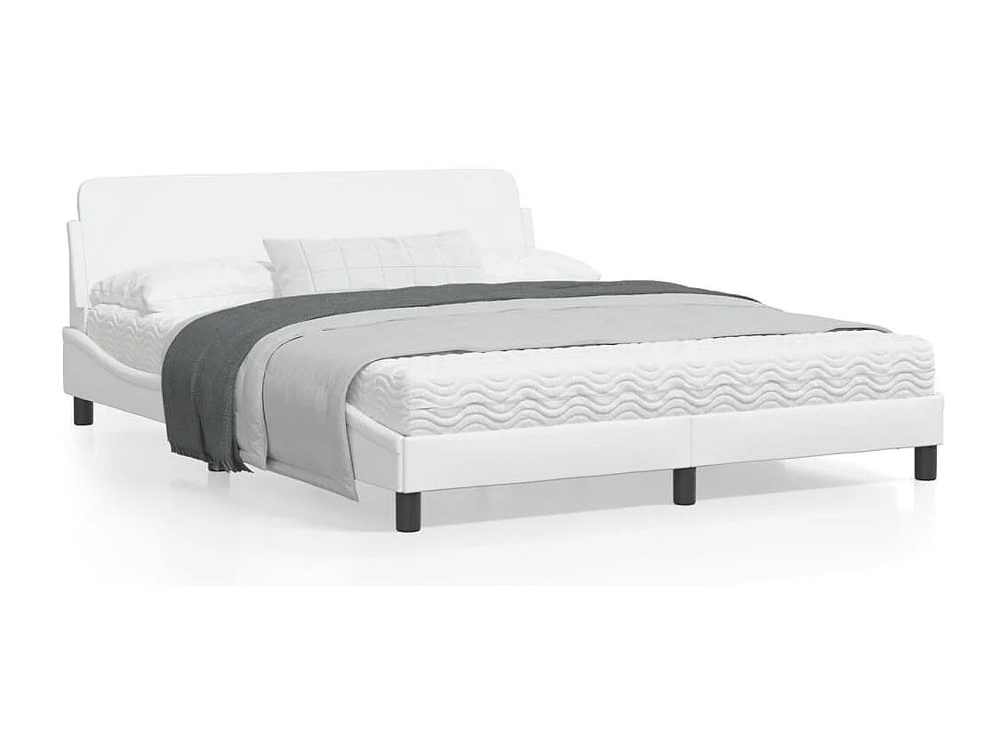 Estrutura cama c/ cabeceira 160x200 cm couro artificial branco