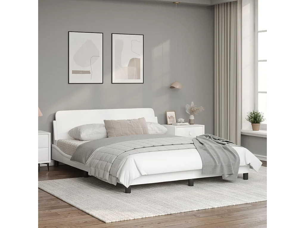 Estrutura cama c/ cabeceira 160x200 cm couro artificial branco