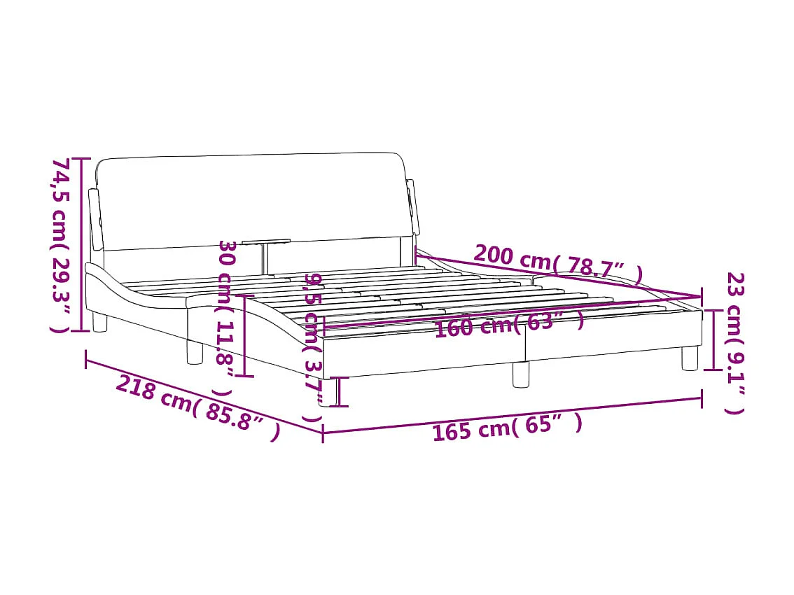 Estrutura cama c/ cabeceira 160x200 cm couro artificial branco