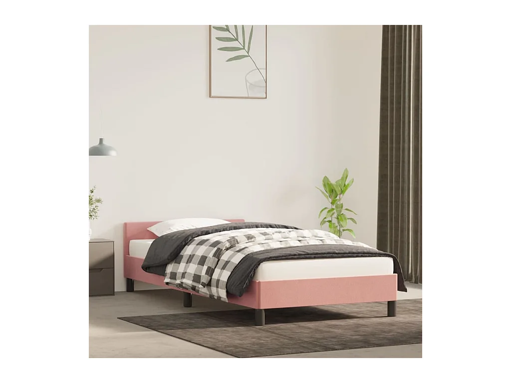 Cadre de lit avec tête de lit Rose 90x200 cm Velours