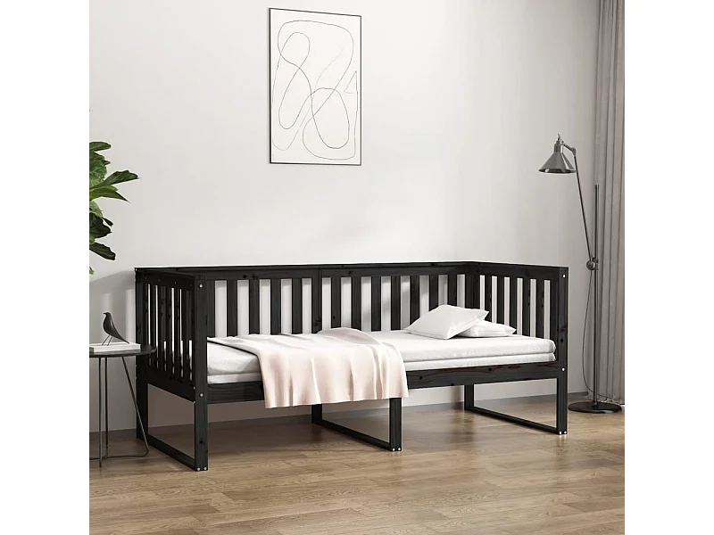 Sofá cama madera maciza de pino negro 90x190 cm