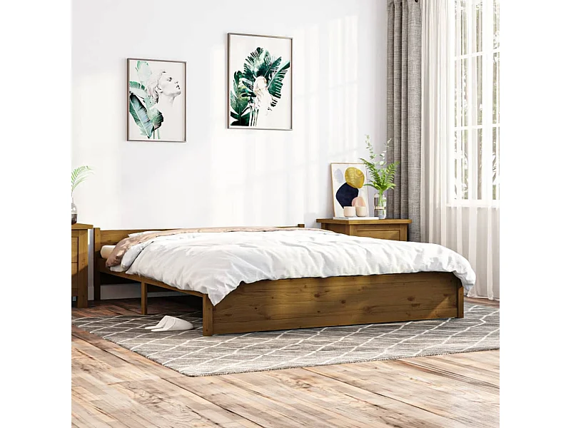 Estructura de cama madera maciza marrón miel 200x200 cm