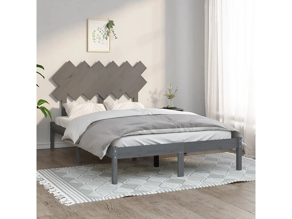 Estrutura de cama dupla 135x190 cm madeira maciça cinzento