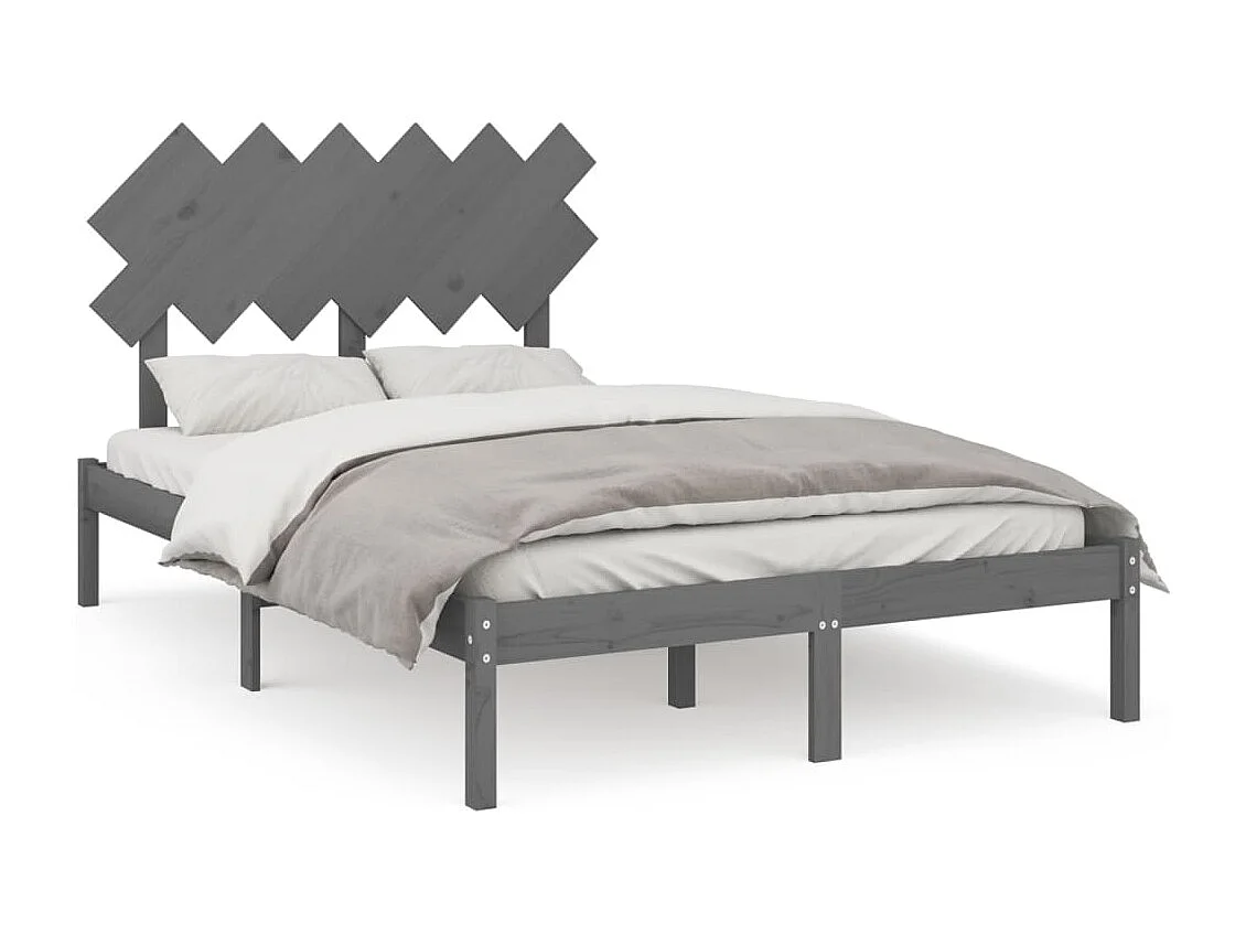 Estrutura de cama dupla 135x190 cm madeira maciça cinzento