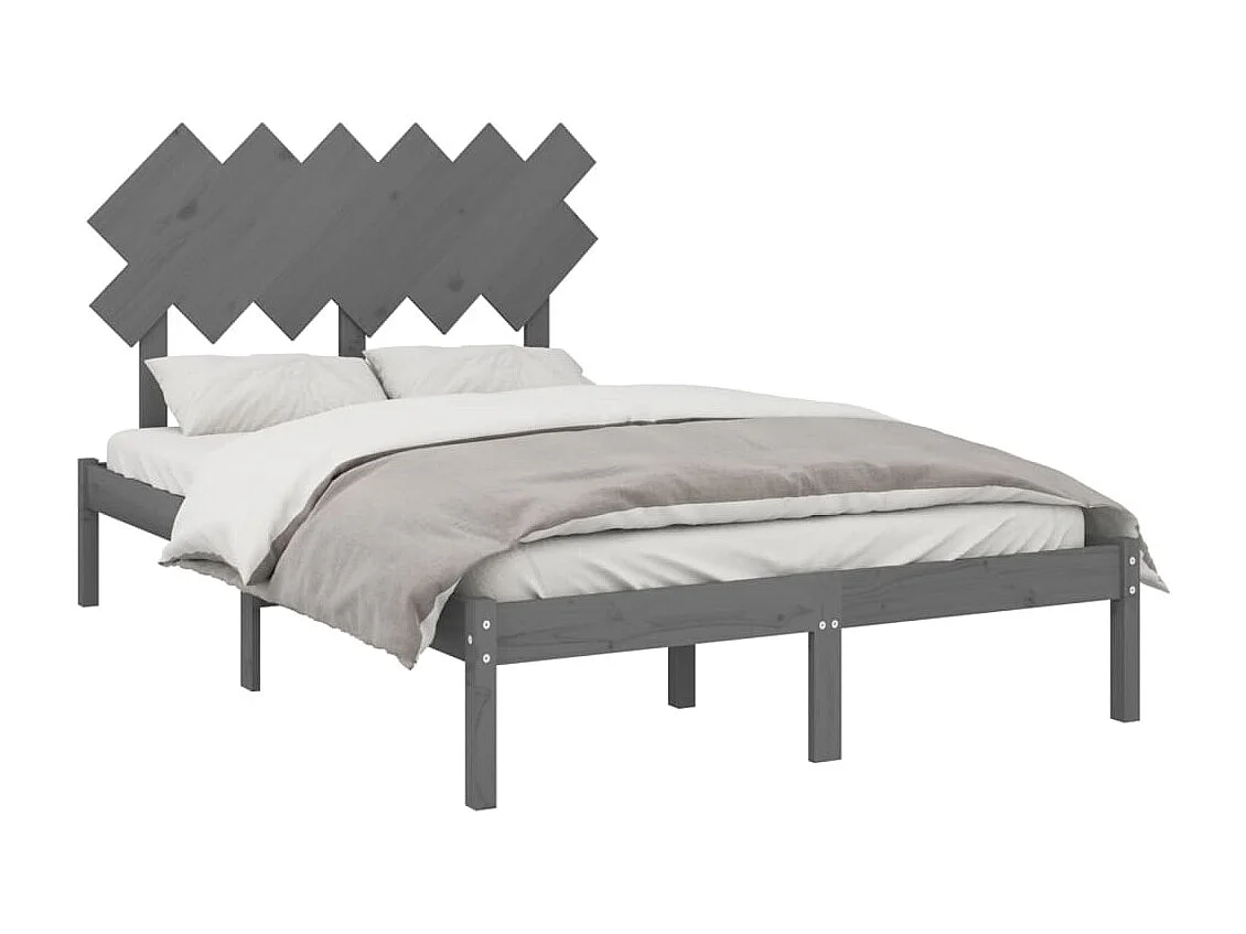 Estrutura de cama dupla 135x190 cm madeira maciça cinzento