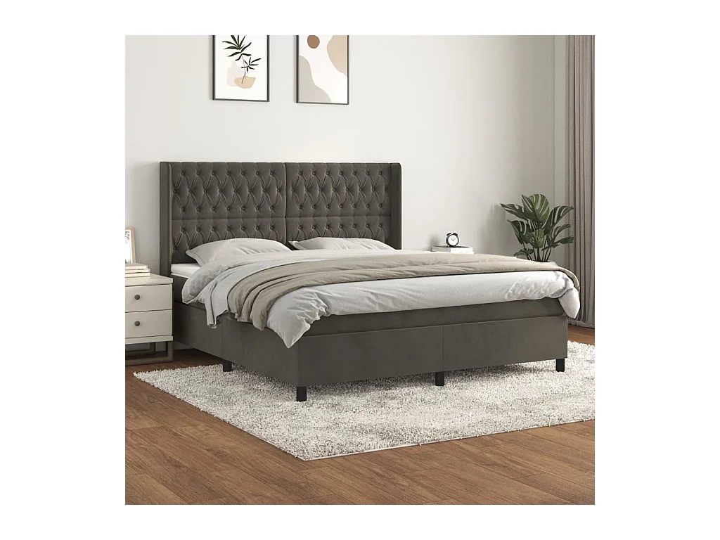 Cama box spring con colchón terciopelo gris oscuro 180x200 cm