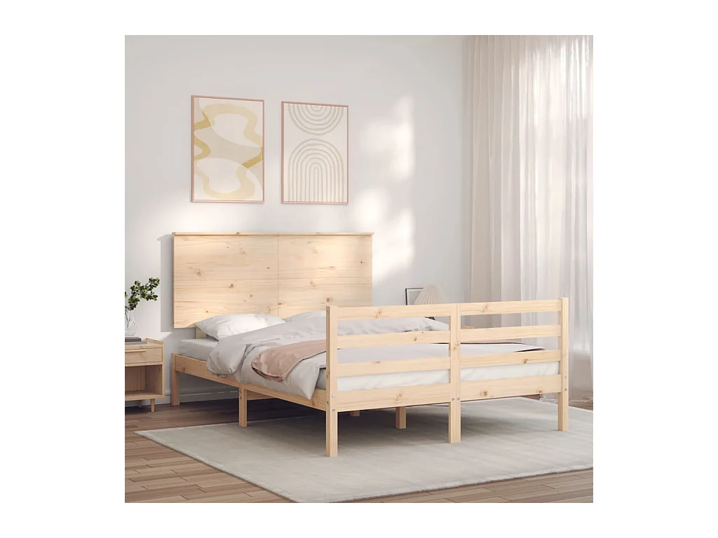 Bedframe met hoofdbord massief hout 140x200 cm