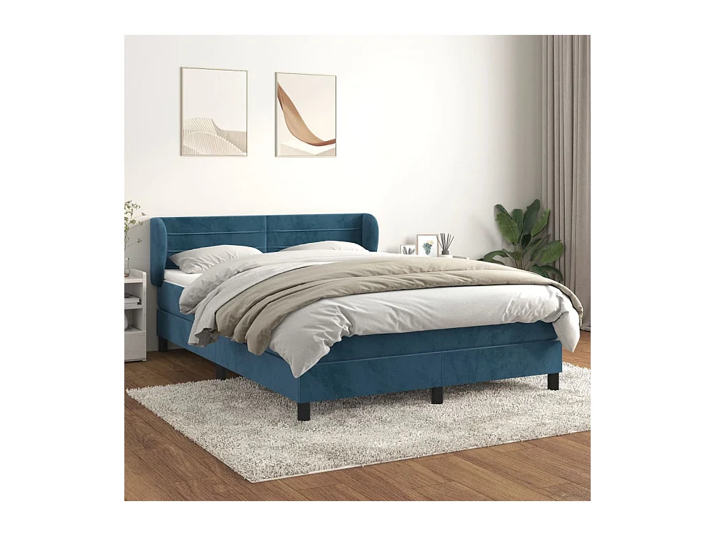 Lit à sommier tapissier et matelas Bleu foncé 140x200cm Velours