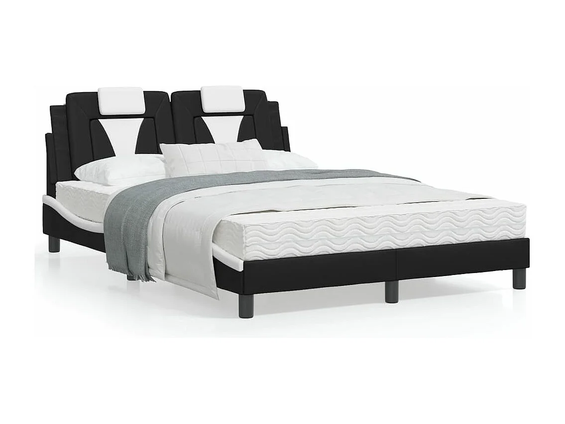 Cama com colchão 120x200 cm couro artificial preto e branco