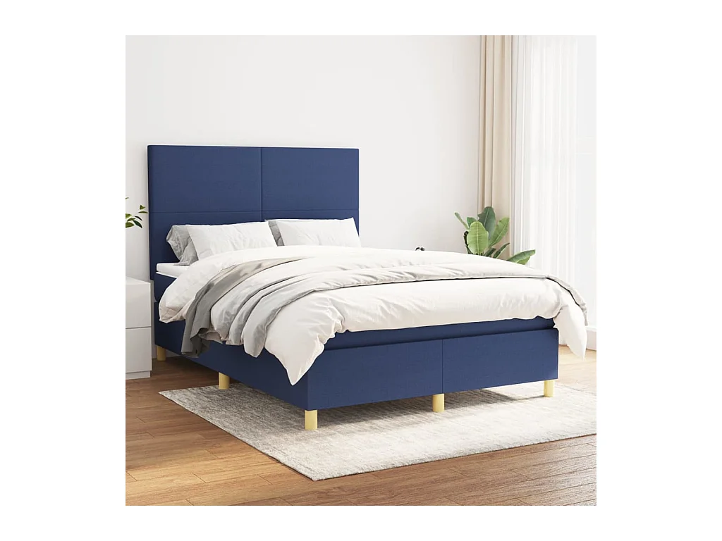 Lit à sommier tapissier avec matelas Bleu 140x190 cm Tissu