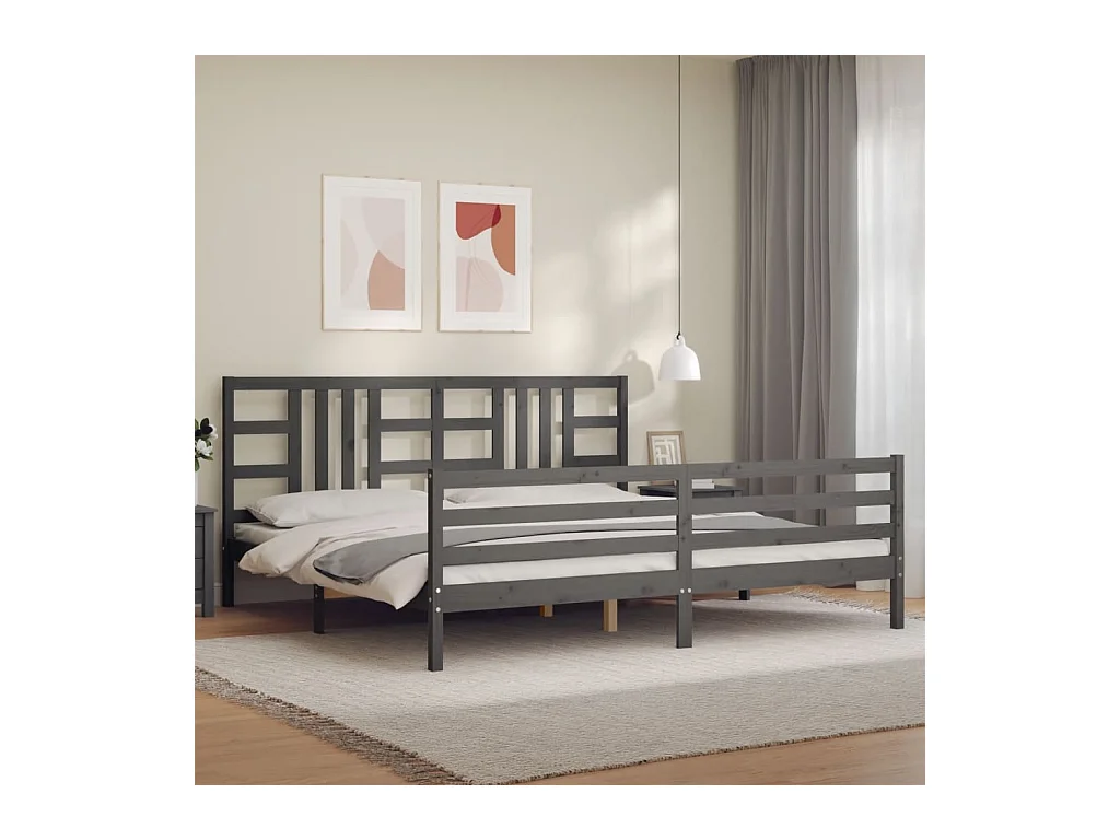 Estrutura de cama com cabeceira 200x200 cm madeira maciça cinza
