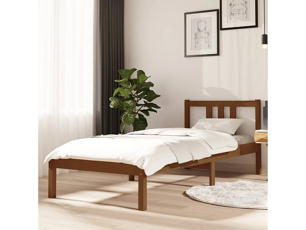 Estructura de cama madera maciza marrón miel 75x190 cm