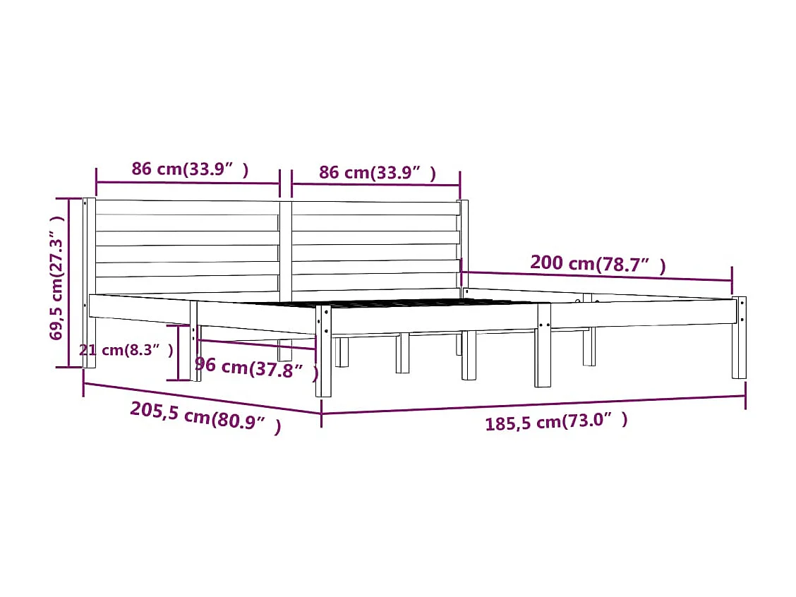 Cadre de lit Bois de pin massif 180x200 cm Super King