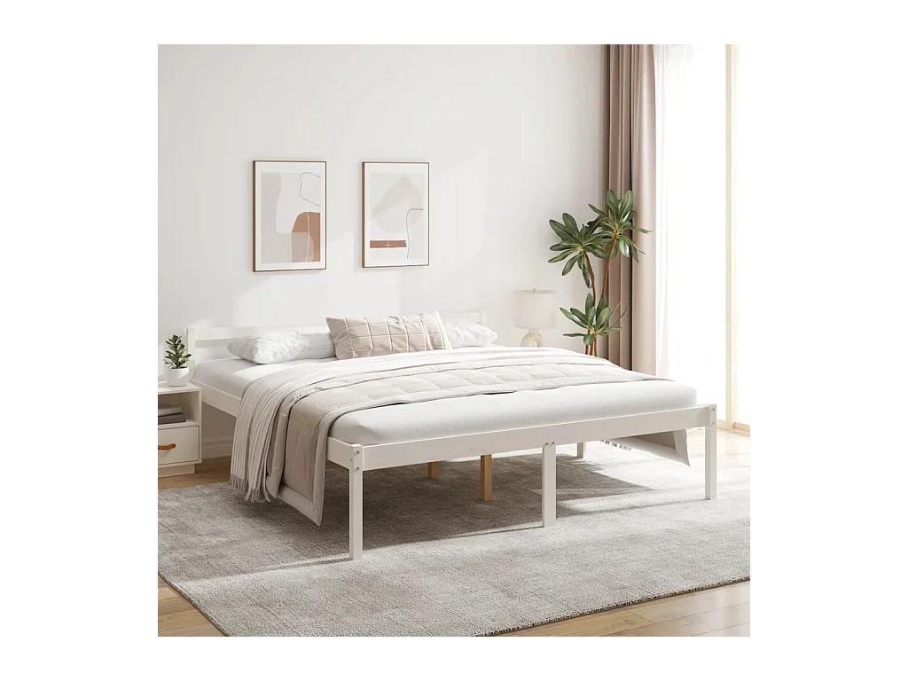 Cadre de lit Blanc Bois de pin massif 180x200 cm Super King