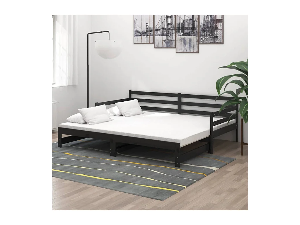 Sofá cama extraíble madera maciza de pino negro 2x(90x200) cm