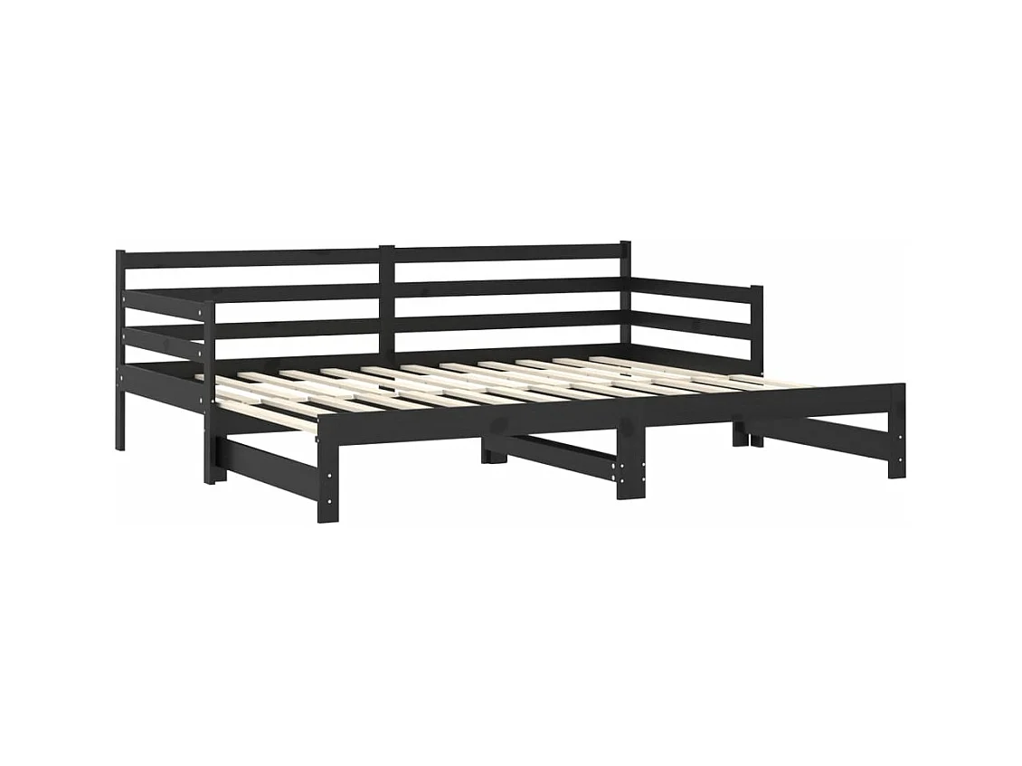 Lit coulissant Noir Bois de pin massif 2x(90x200) cm