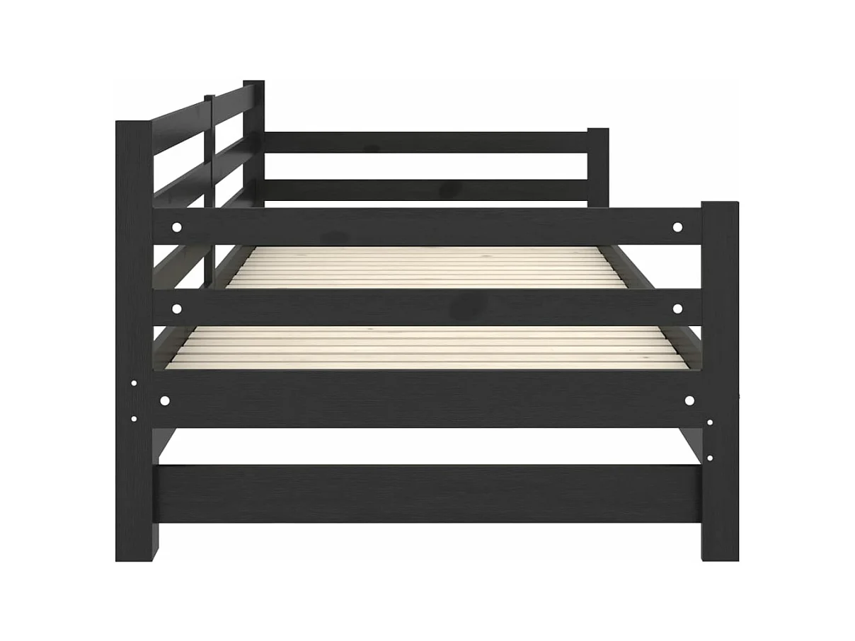 Lit coulissant Noir Bois de pin massif 2x(90x200) cm