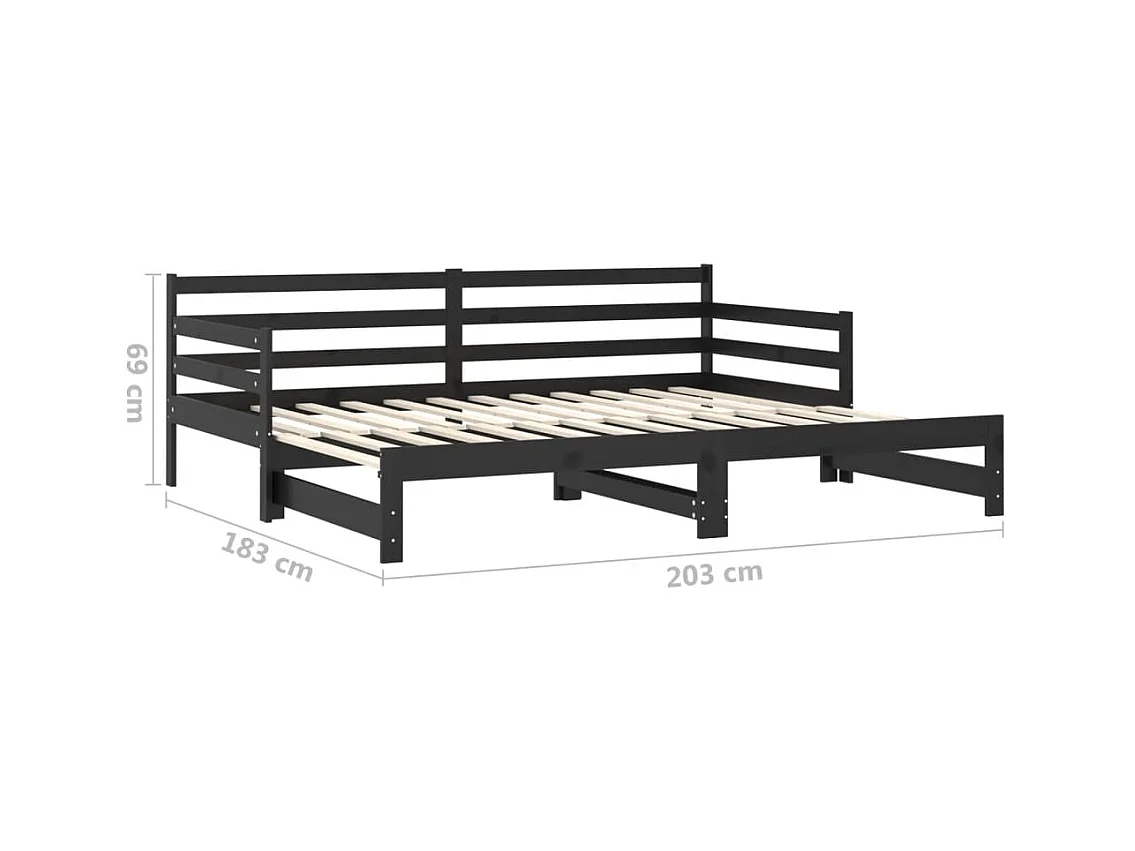 Lit coulissant Noir Bois de pin massif 2x(90x200) cm