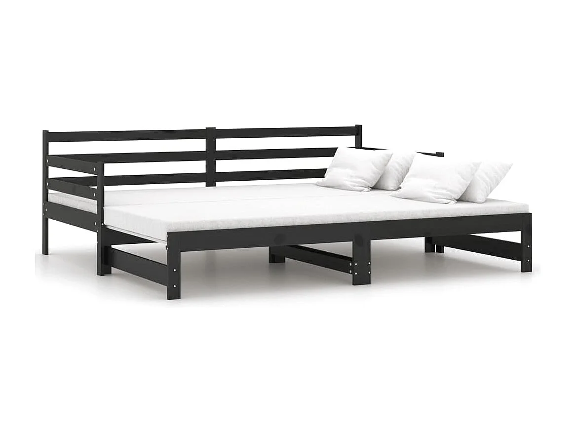 Estrutura sofá-cama de puxar 2x(90x200) cm pinho maciço preto