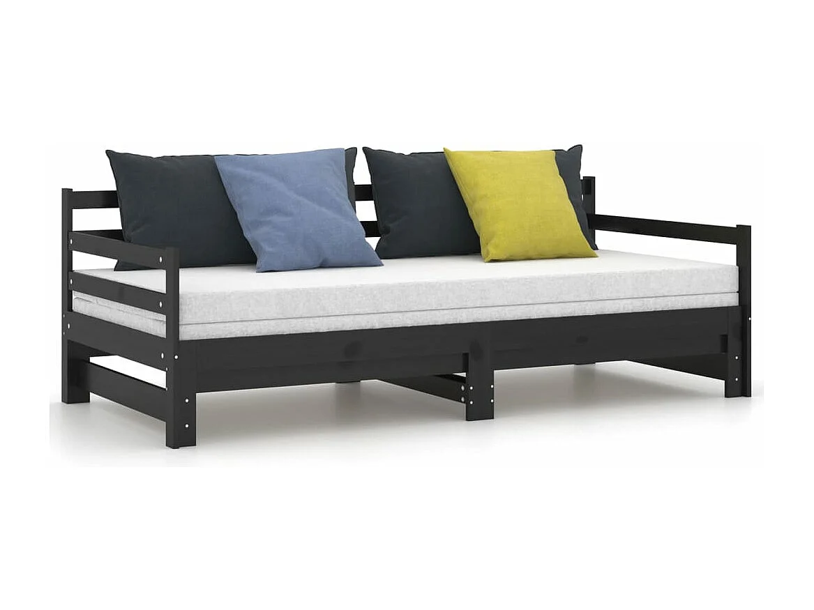 Estrutura sofá-cama de puxar 2x(90x200) cm pinho maciço preto