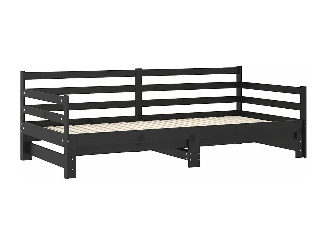 Estrutura sofá-cama de puxar 2x(90x200) cm pinho maciço preto