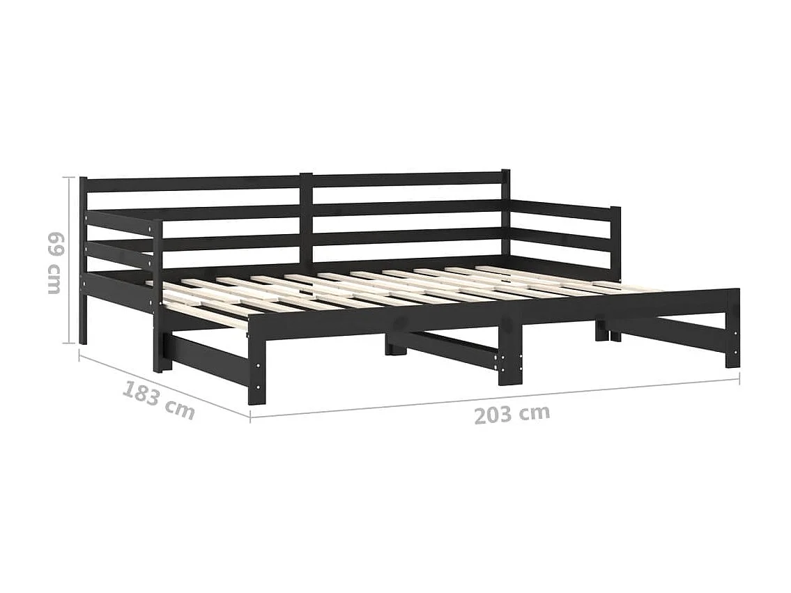 Estrutura sofá-cama de puxar 2x(90x200) cm pinho maciço preto